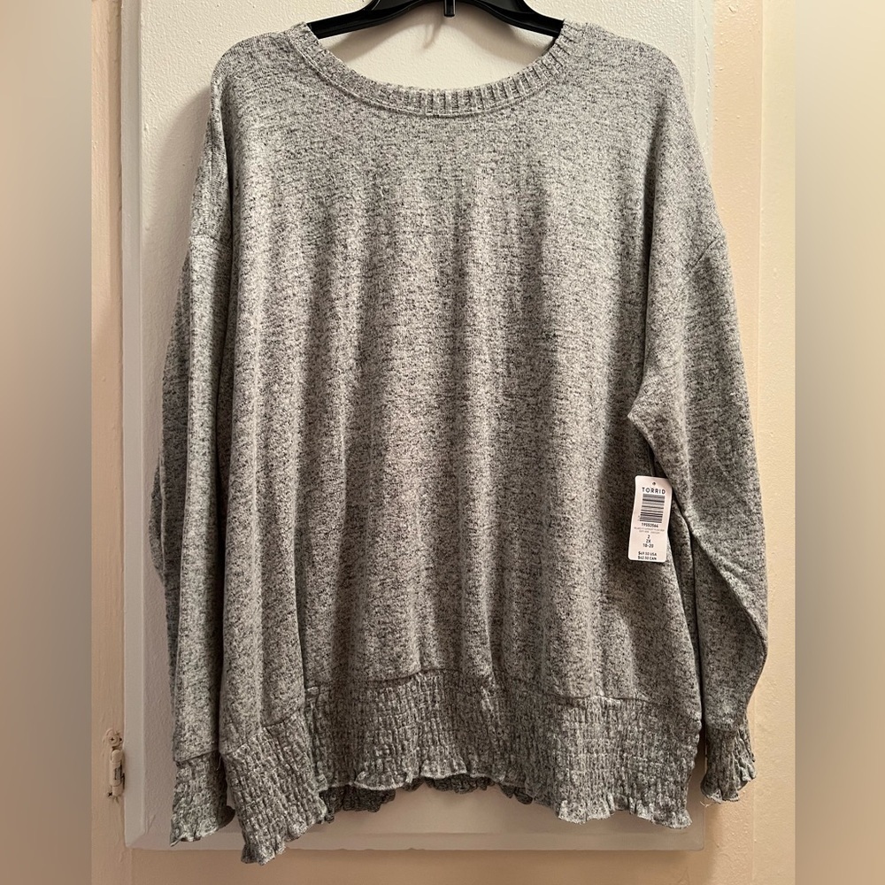 Plus size- Relaxed Fit Super Soft Plush
Drop Shoulder Smocked Bottom
Sweatshirt - Picture 2 of 5